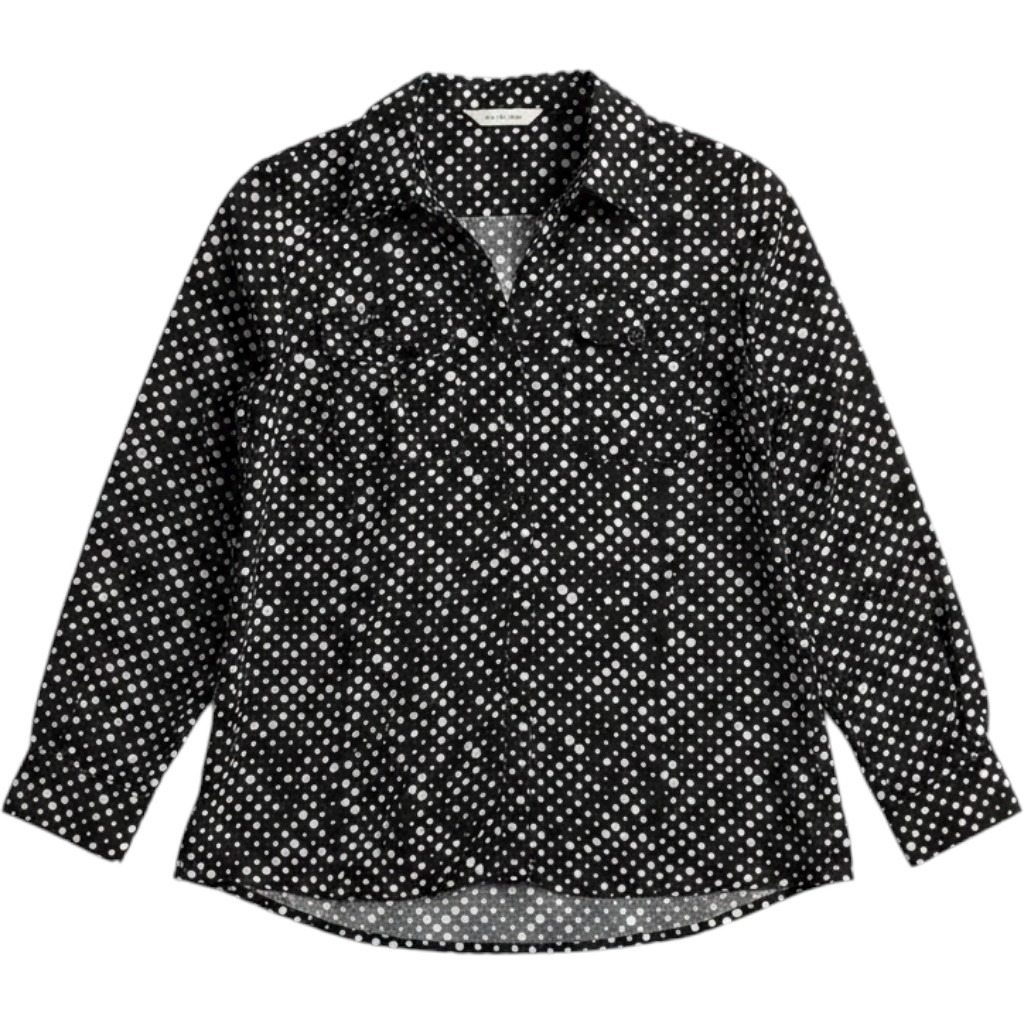 Ny Collection Woman Blouse 1x Black White Polka Dot Button Up Office Church Work